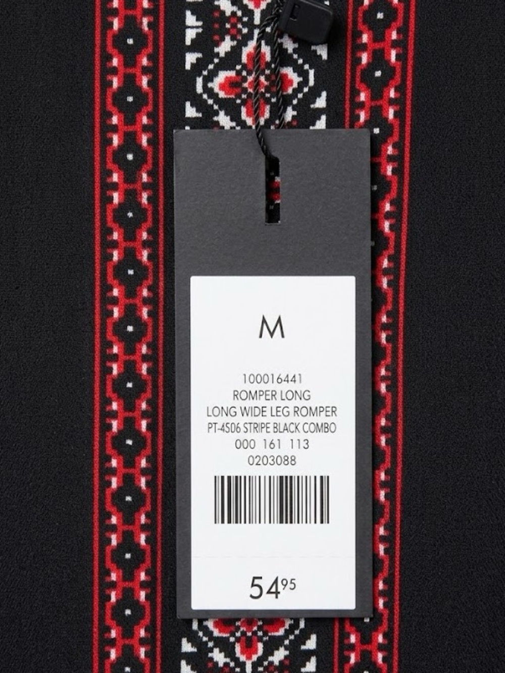 🌸 NWT Boho Wide Leg Open Back Jumpsuit Tribal Stripe Black Combo - Size M - Picture 4 of 4